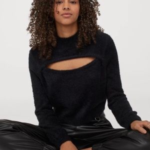 h&m fuz cut-out sweater black size xs NWT